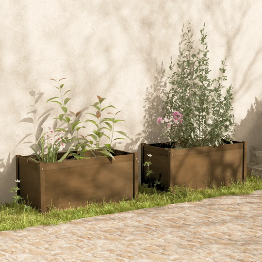 Odlingslåda 2 st honungsbrun 100x50x50 cm massiv furu
