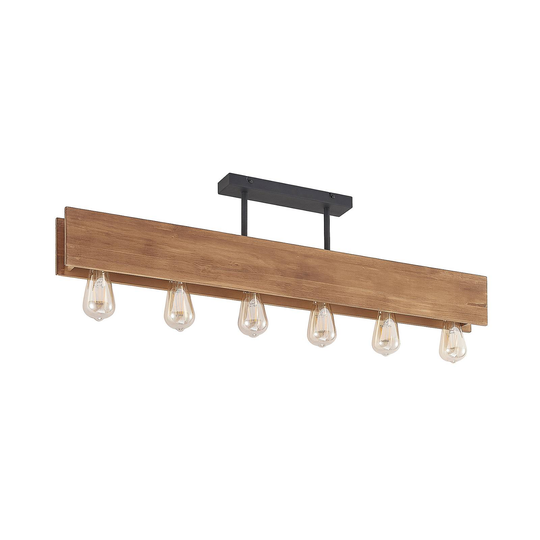 Lindby Malwin trätaklampa, lång, 6 lampor, E27