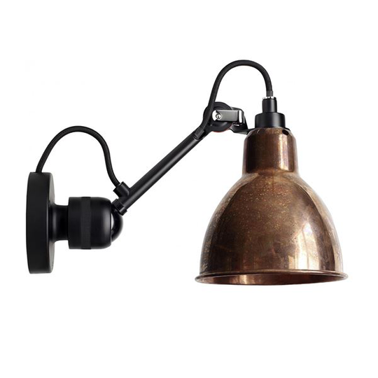 Lampe Gras N304 Vägglampa Matt Svart & Rå Koppar Hardwired