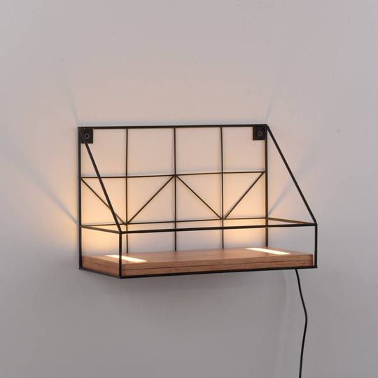 LED-vägglampa Board med trähyllplan, 30x15 cm
