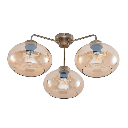 Lindby Navidia taklampa, skärm av bärnstensglas