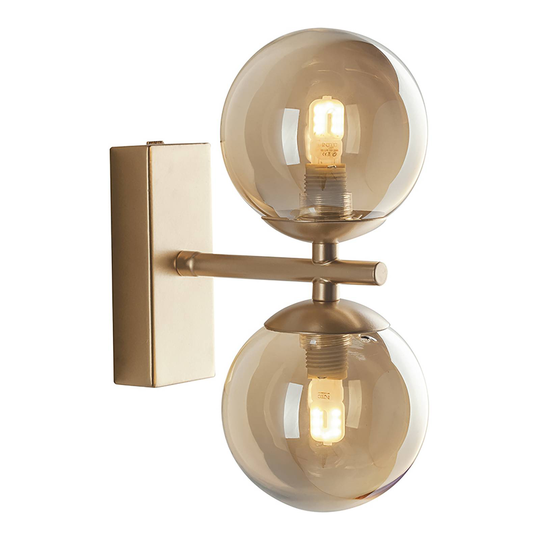 Vägglampa Neptunus 2 lampor guld med glaskulor