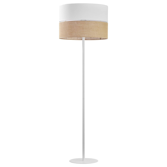 Golvlampa Linobianco, skärm av tyg och jute