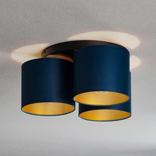 Taklampa Soho cylindrisk, 3 lampor blå/guld