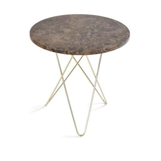 Tall Mini O Table, Brass Frame, Top: Brown Marble
