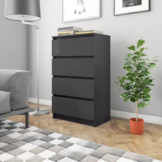 Byrå grå högglans 60x35x98,5 cm konstruerat trä