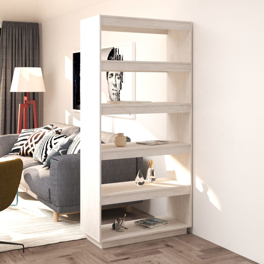 vidaXL Bokhylla/rumsavdelare vit 80x35x167 cm massiv furu