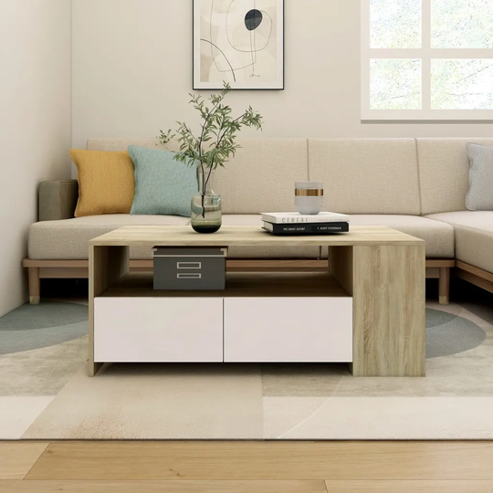 Soffbord vit och sonoma-ek 102x55x42 cm konstruerat trä