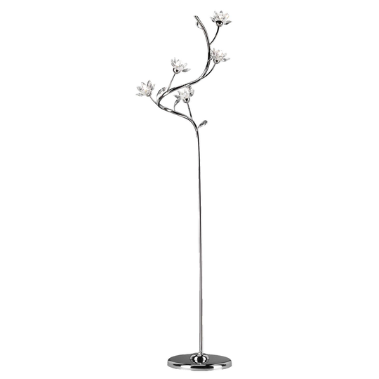 Golvlampa Ninfea, krom, kristallblommor, 175 cm