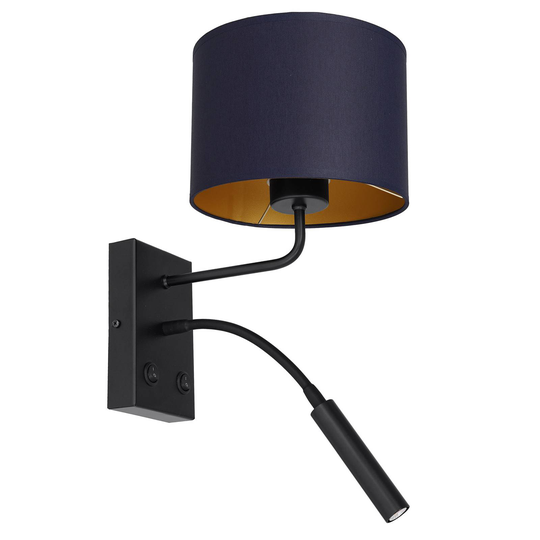 Vägglampa Soho, cylindrisk, läslampa blå/guld