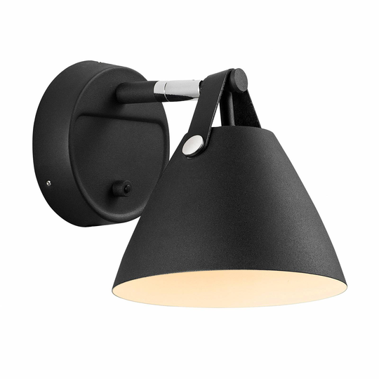 Vägglampa Strap med läderband, svart