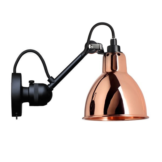 Lampe Gras N304 Vägglampa Matt Svart & Koppar Med Strömbrytare