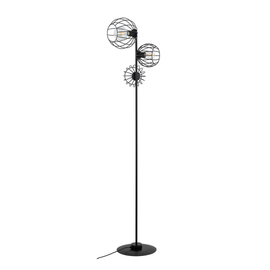 Golvlampa Madam, svart, tre burskärmar