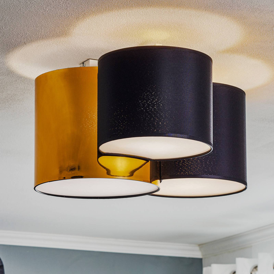 Taklampa Mona 3 lampor, svart/guld