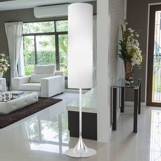 Textil-golvlampa Flute vit krom