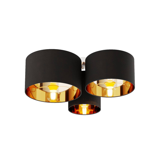 Lindby Laurenz taklampa, 3 lampor, svart-guld