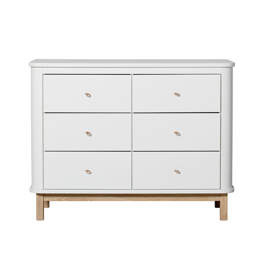 Byrå Wood 6 lådor läder vit / ek Oliver Furniture