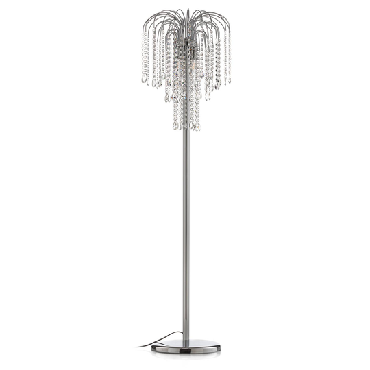 Golvlampa Pioggia med kristallregn, krom