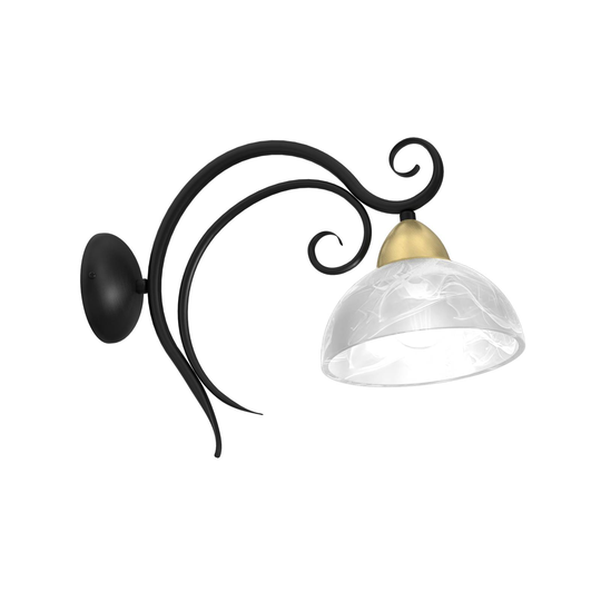 Vägglampa Flora, en glasskärm, svart/mässing