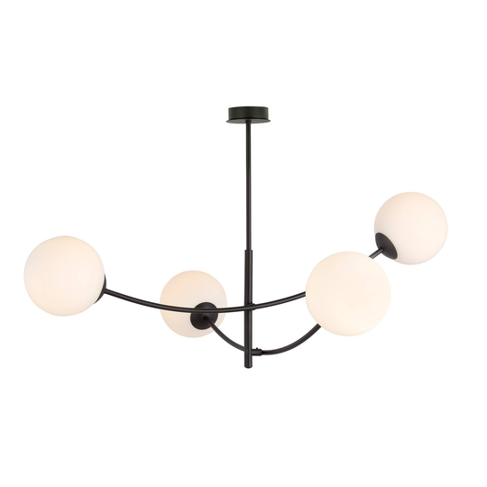 Taklampa Hunter, svart/opal, 4 lampor