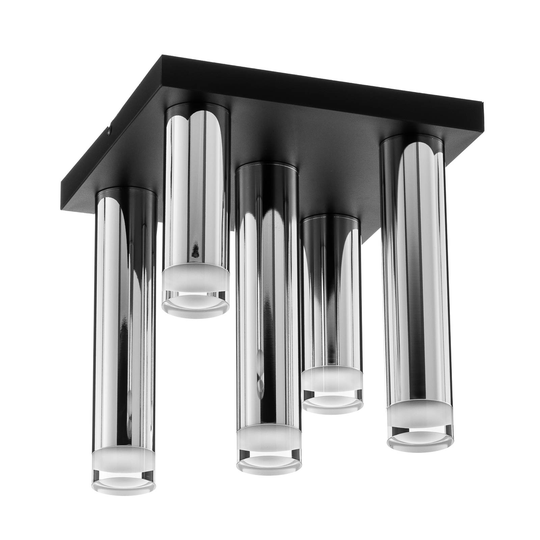 Taklampa Shine, 5 lampor kvadratisk krom