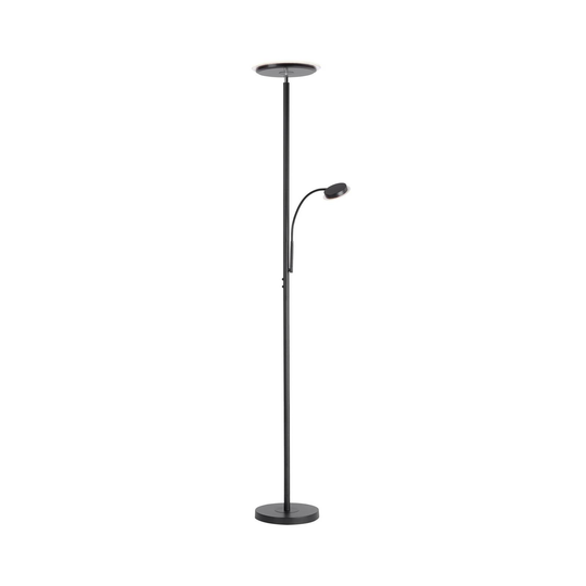 LED-golvlampa Hans med läslampa, rund, svart