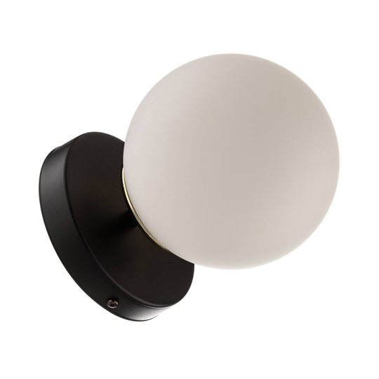 Vägglampa Kiba, svart/guld med glaskulskärm