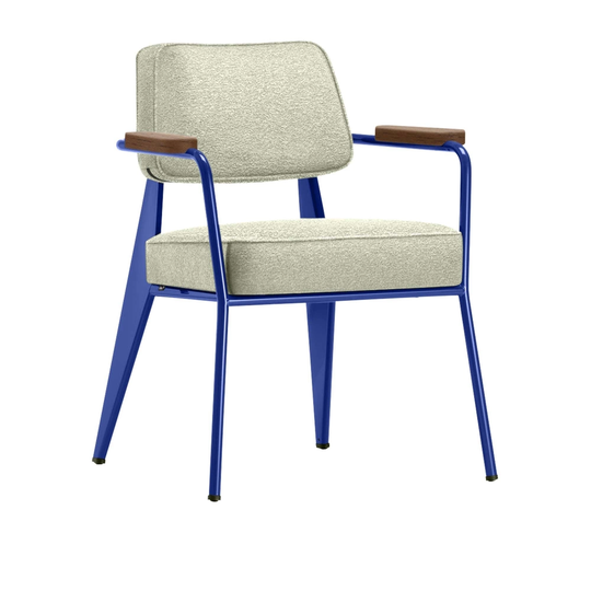 Fauteuil Direction, Walnut, Prouvé Bleu MarcouleFabric Cat. F100 Nubia