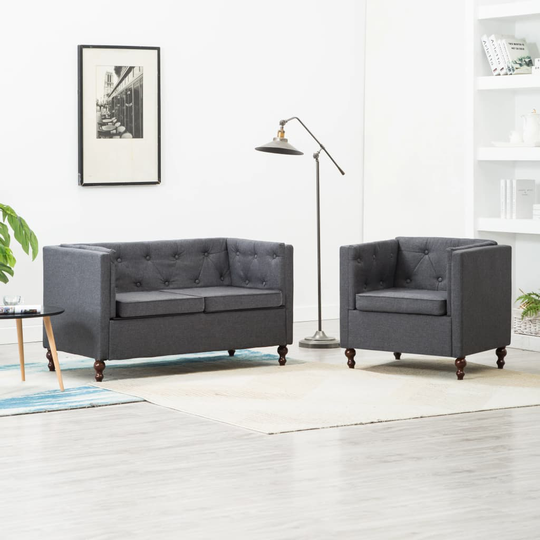 vidaXL Chesterfieldsoffor 2 st tygklädsel mörkgrå