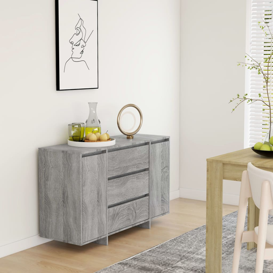 vidaXL Byrå 3 lådor grå sonoma-ek 120x41x75 cm konstruerat trä