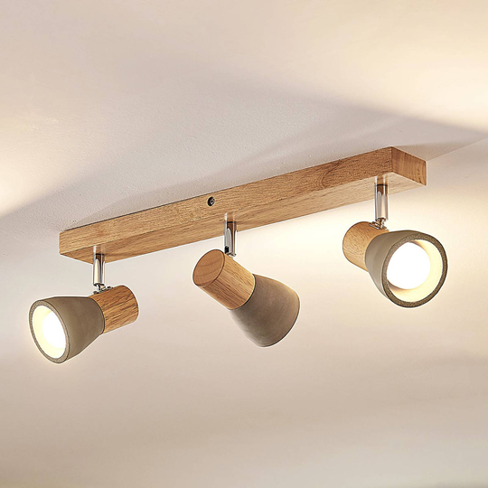 Filiz – LED-taklampa med betong och trä, 3 lampor