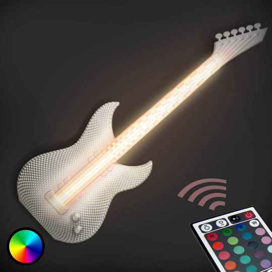 Gitarr - vit LED-vägglampa, 3D-tryck