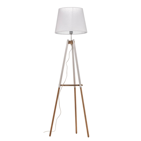 Golvlampa Vaio trebent trästativ, vit skärm