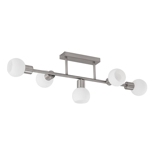 Lindby Biscala LED-taklampa 5 lampor nickel/opal