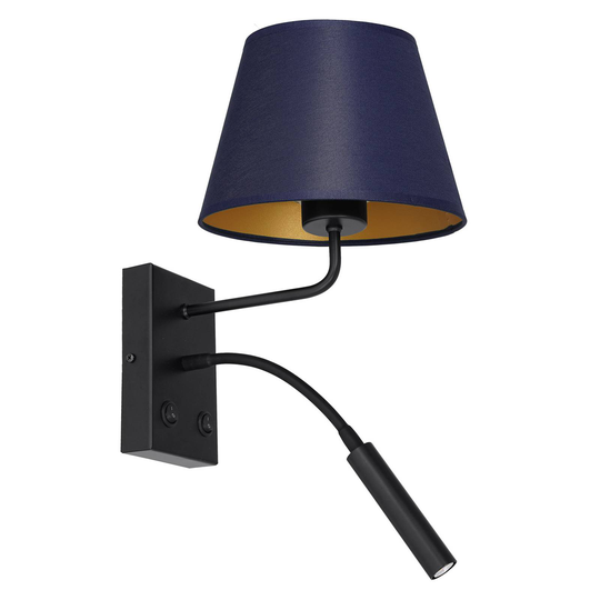Vägglampa Soho, konisk läslampa blå/guld