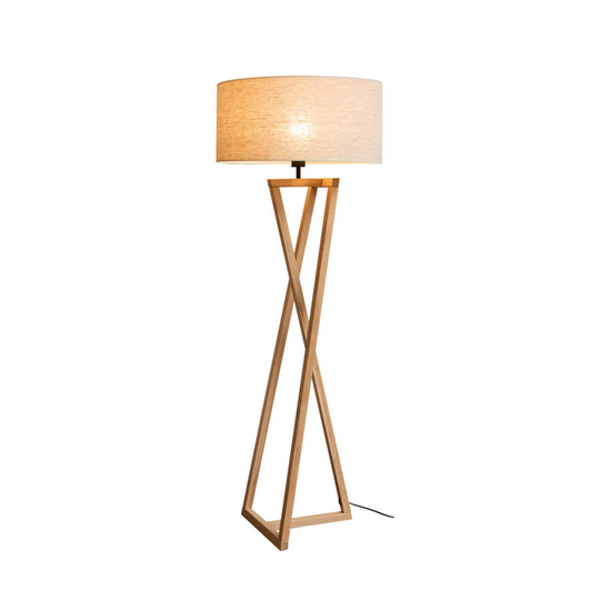 Golvlampa Canvas, ekträ, textilskärm, beige