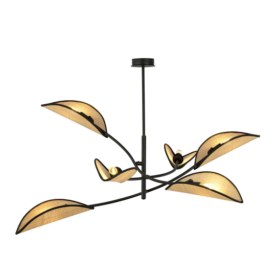 Taklampa Lotus, svart/rottingoptik, 6 lampor