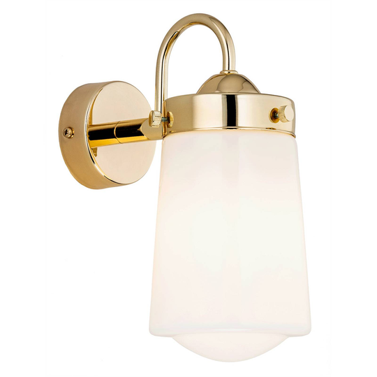 Vägglampa Patrick, vit genomskinlig/mässing