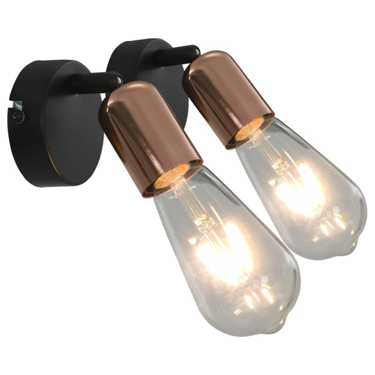 Spotlights 2 st svart och koppar E27