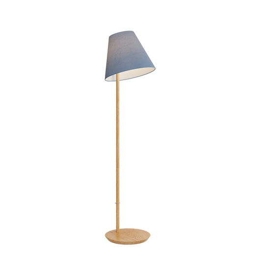 Lucande Jinda golvlampa, trästomme, blått tyg