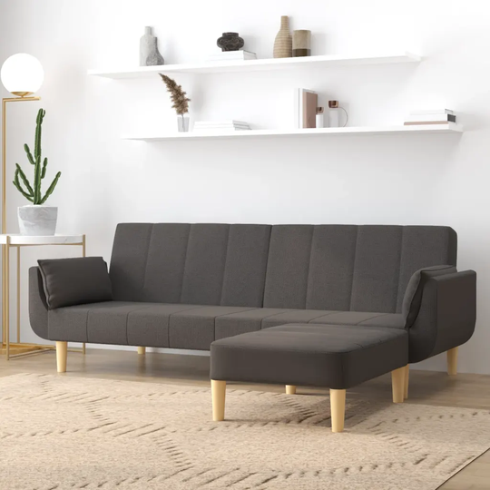 Bäddsoffa 2-sits med pall&två kuddar mörkgrå tyg