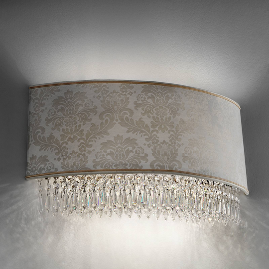 50 cm bred vägglampa Glassé med damastskärm