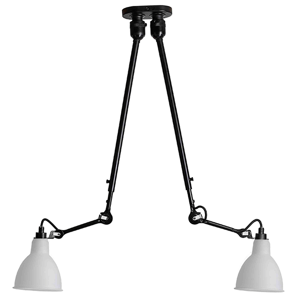 Lampe Gras N302 Taklampa Double Matt Svart & Opalglasskärm