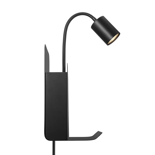 Vägglampa Roomi med hylla och USB, svart