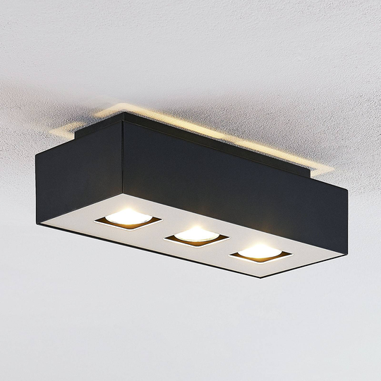 Lindby Kasi taklampa, svart 3 lampa, 34 x 14 cm