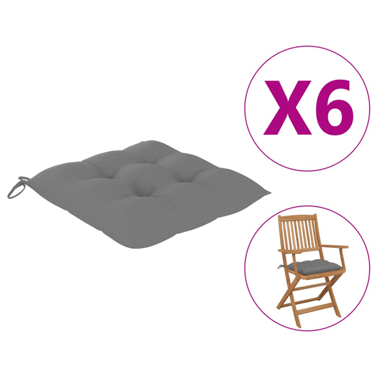 vidaXL Stolsdynor 6 st grå 40x40x7 cm tyg