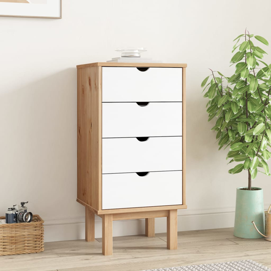 vidaXL Byrå brun och vit 46x39,5x90 cm massivt furuträ