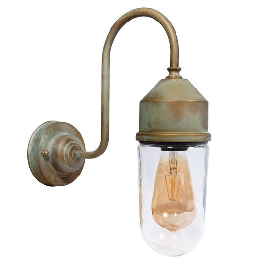 Vägglampa 1950N mässing antik, rakt glas klar