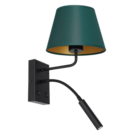 Vägglampa Soho, konisk, läslampa, grön/guld