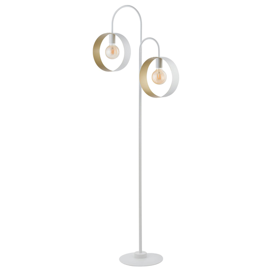 Golvlampa Hula med två ringar, vit/guld
